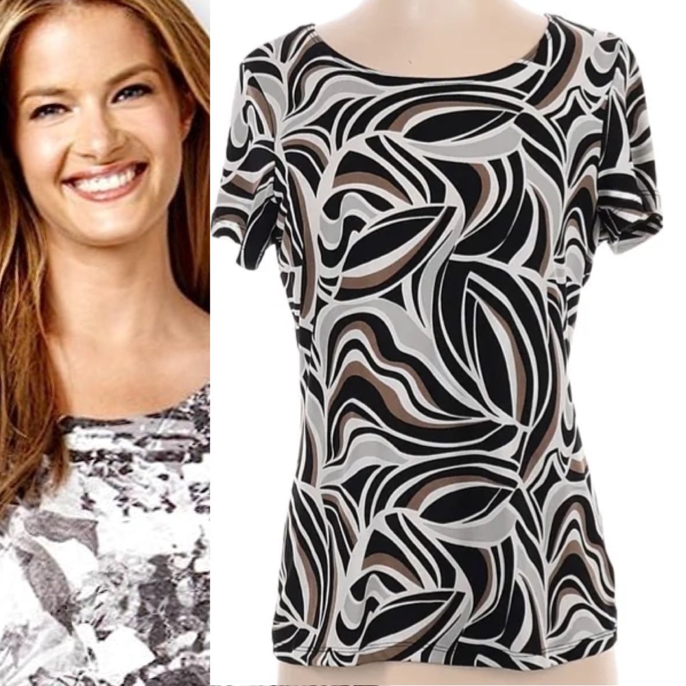 Dressy Short Sleeve Print Top Abstract Geometric Floral Leaf Paisley Size Large